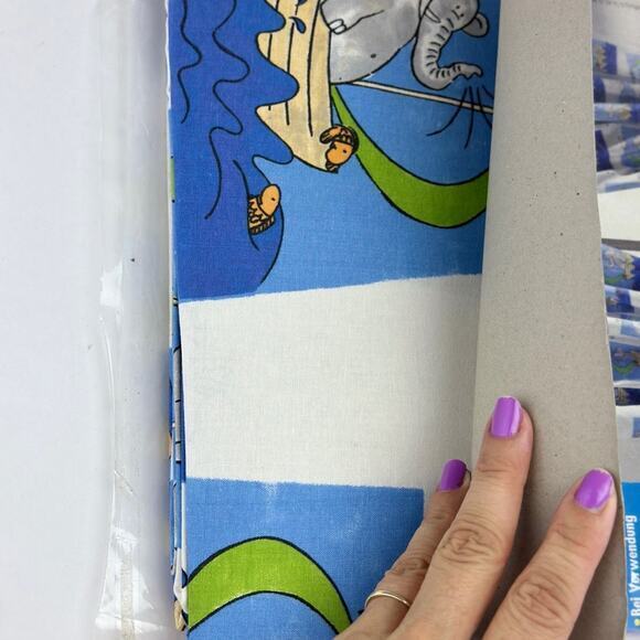 German nursery baby room curtains blue elephant in‎ a boat with fish 135x180 cm - Picture 4 of 4